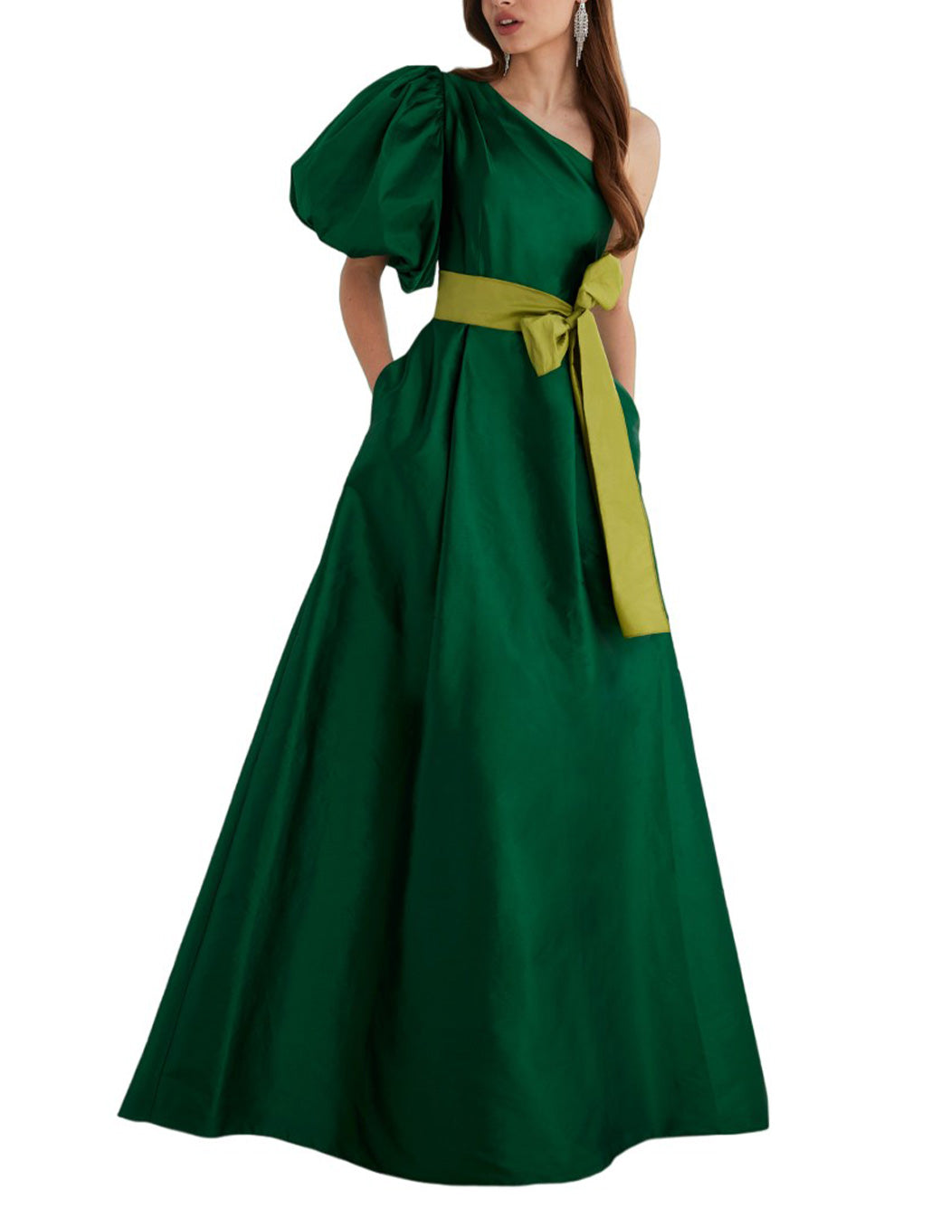 DRESS WITH Puffed Sleeves And Belt