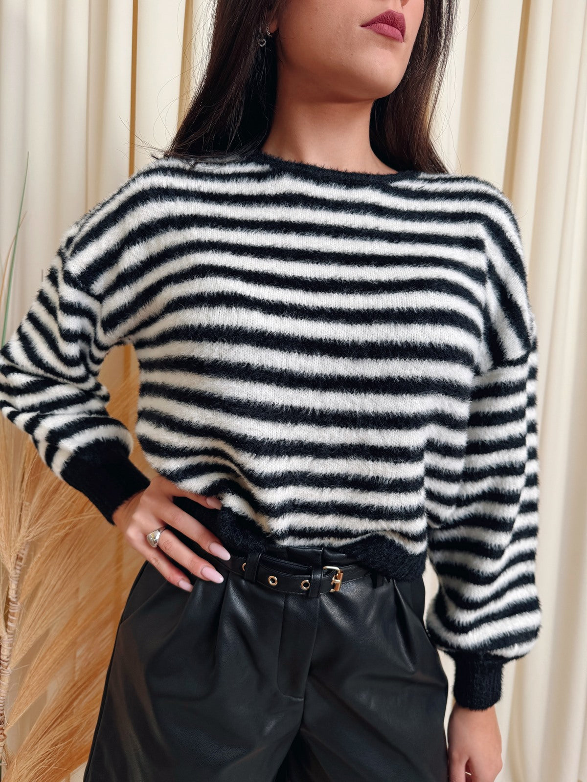 Only PULLOVER A RIGHE Nero
