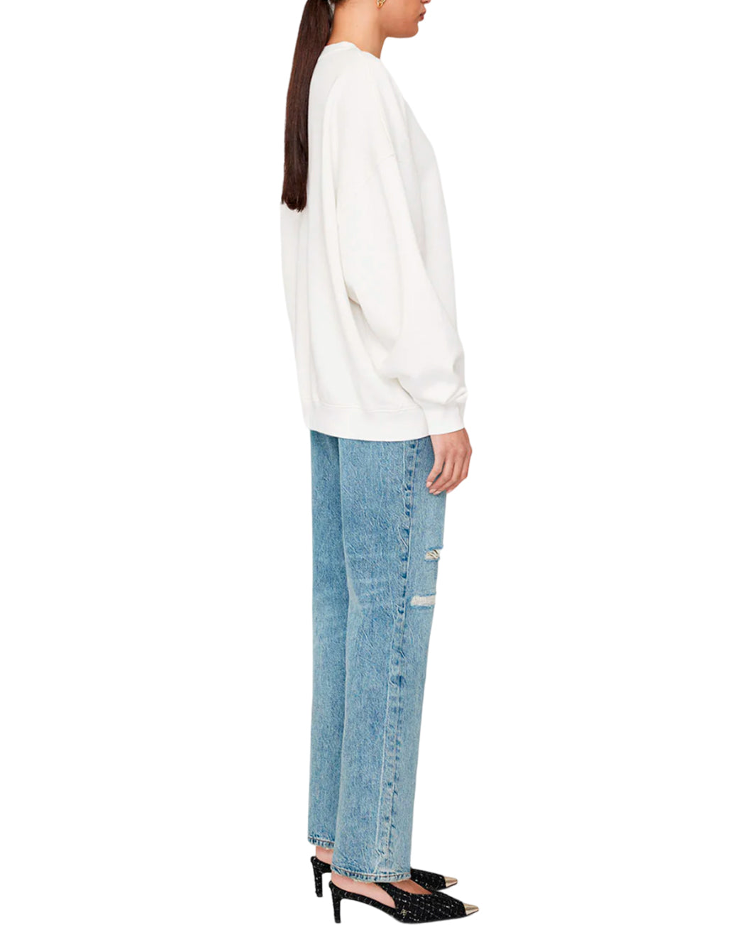 "Anine Bing FELPA "MILES LETTERMAN" Bianco"