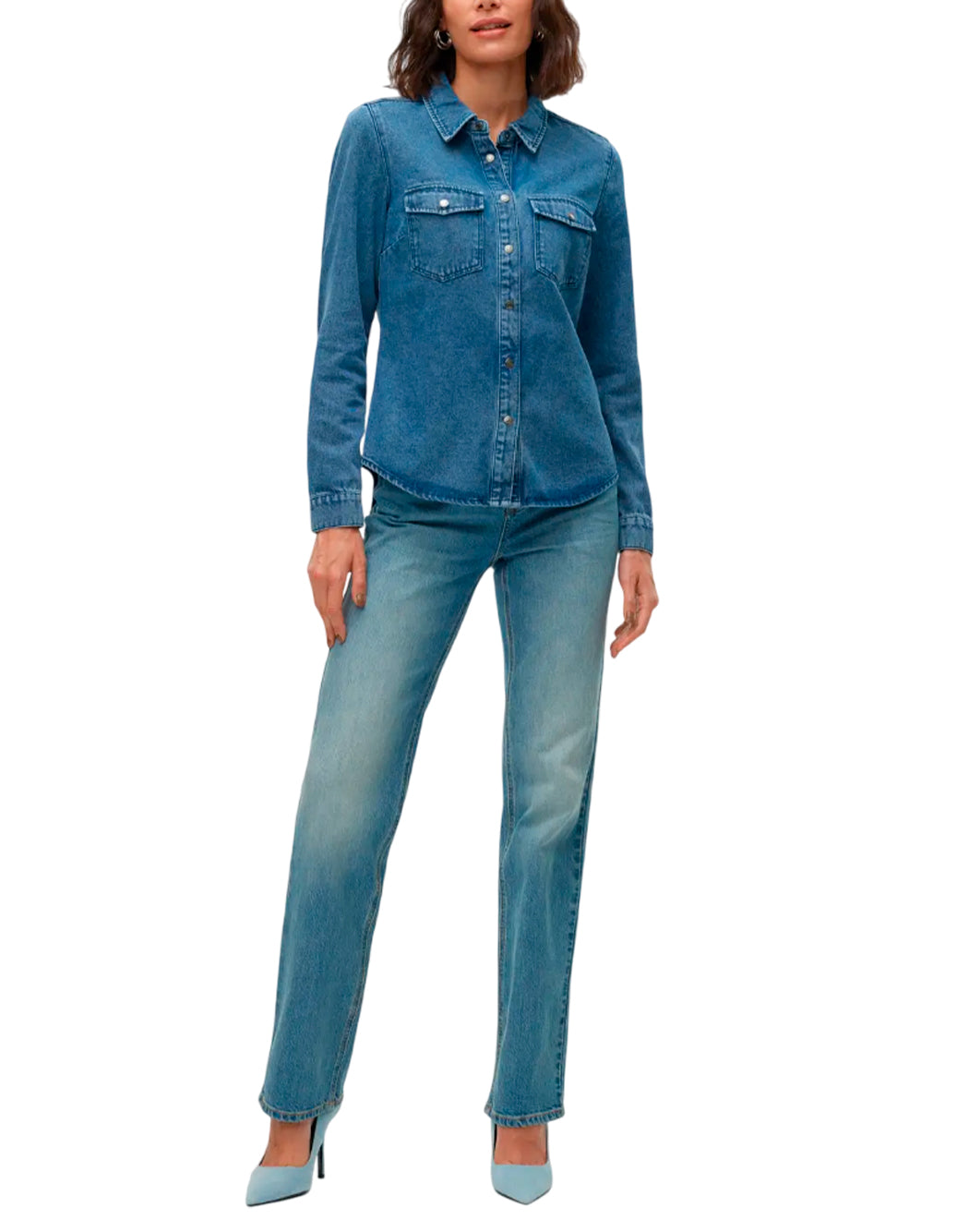 "Vero Moda "VMJENNIE LS" CAMICIA IN MEDIUM DENIM Blu"