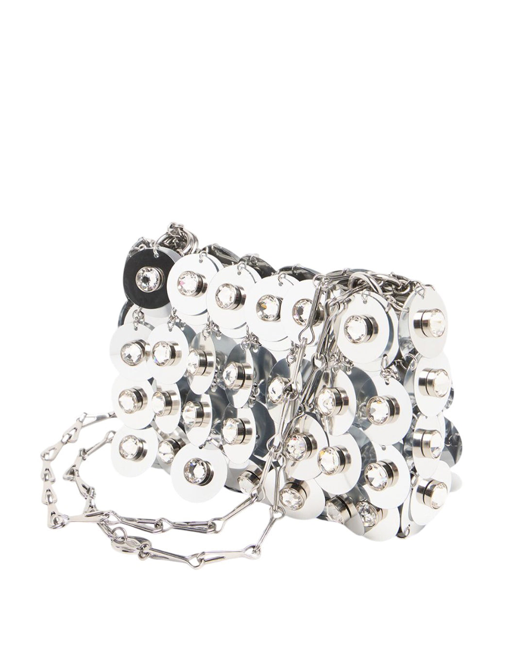 Rabanne BORSA A TRACOLLA NANO SPARKLE DISC Argento