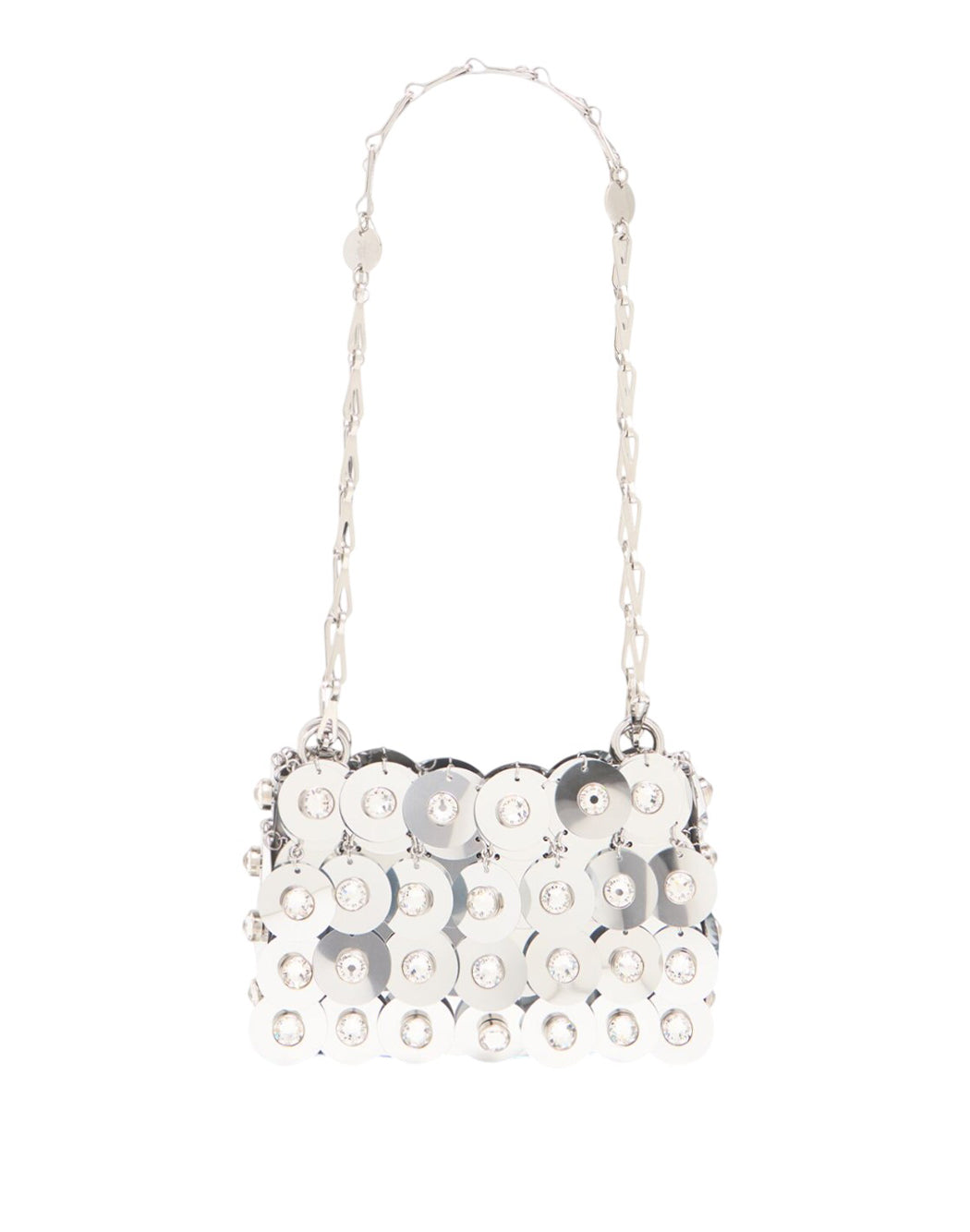 Rabanne BORSA A TRACOLLA NANO SPARKLE DISC Argento