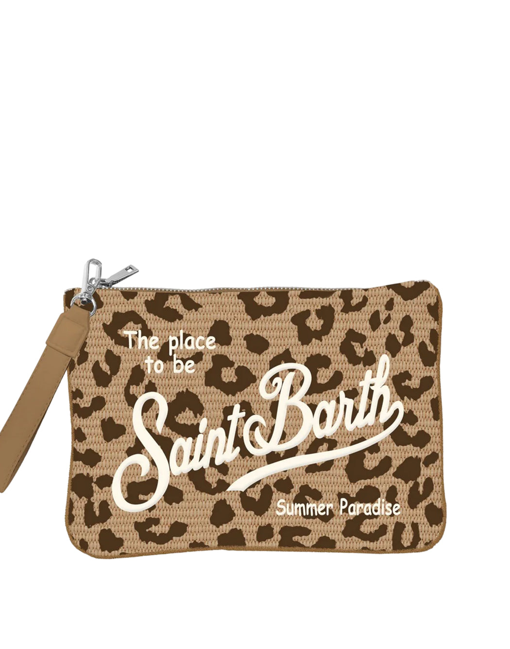 Mc2 Saint Barth POCHETTE PARISIENNE STRAW LEOPARD Marrone