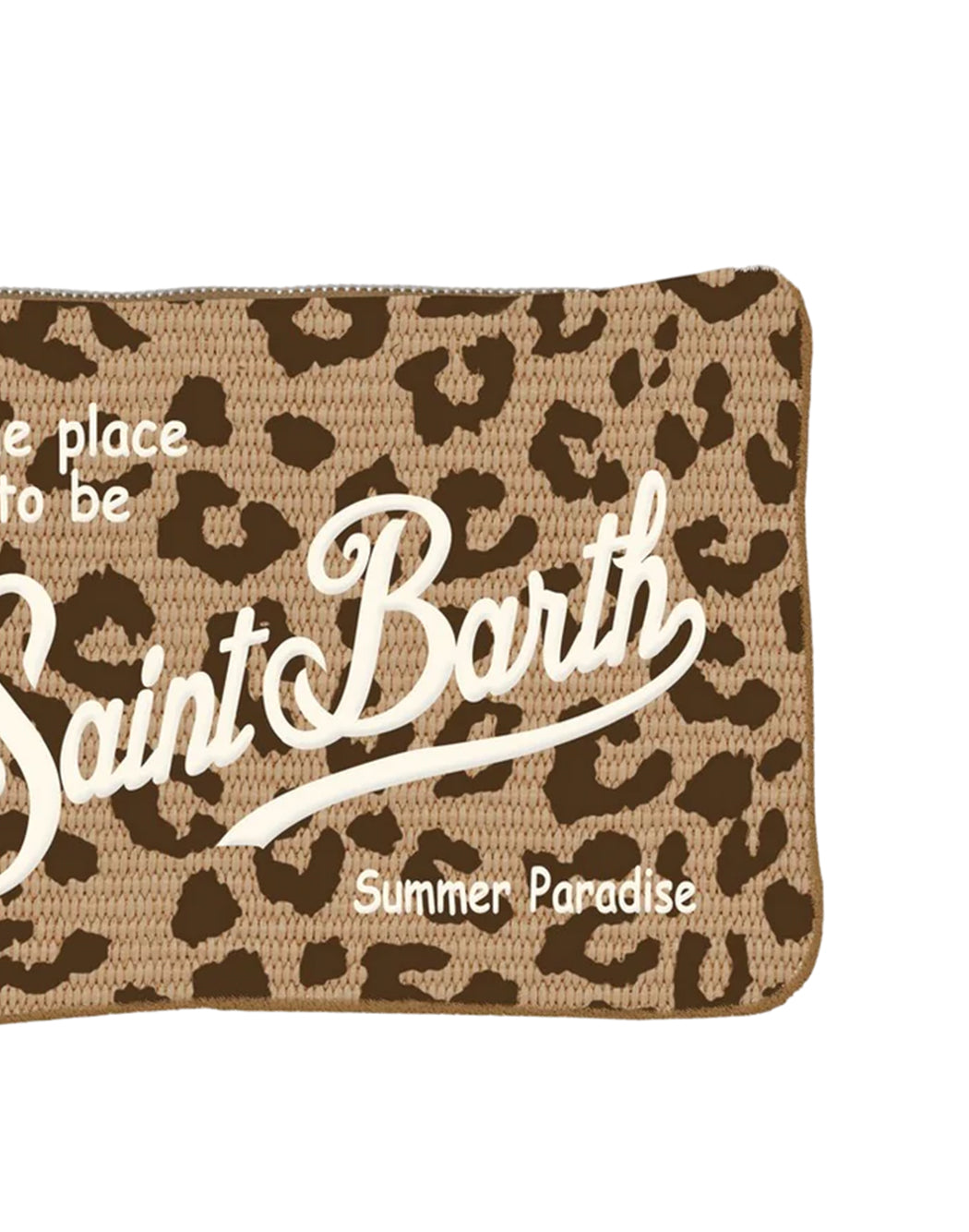 Mc2 Saint Barth POCHETTE PARISIENNE STRAW LEOPARD Marrone