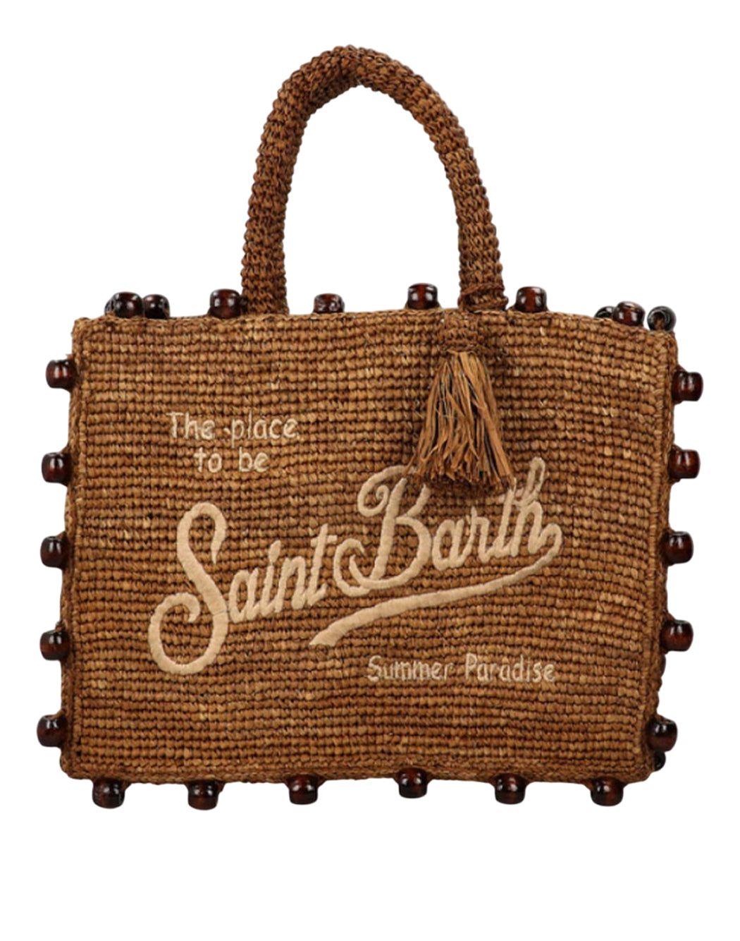 Mc2 Saint Barth BORSA COLETTE RAFFIA A RIGHE CON LOGO RICAMATO Marrone