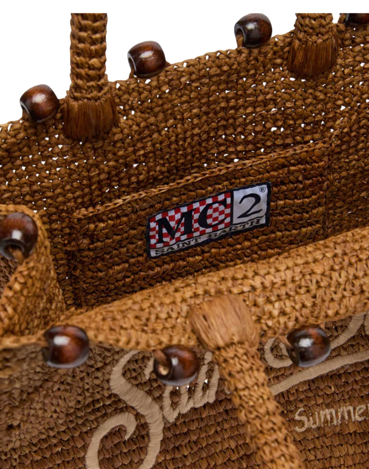 Mc2 Saint Barth BORSA COLETTE RAFFIA A RIGHE CON LOGO RICAMATO Marrone