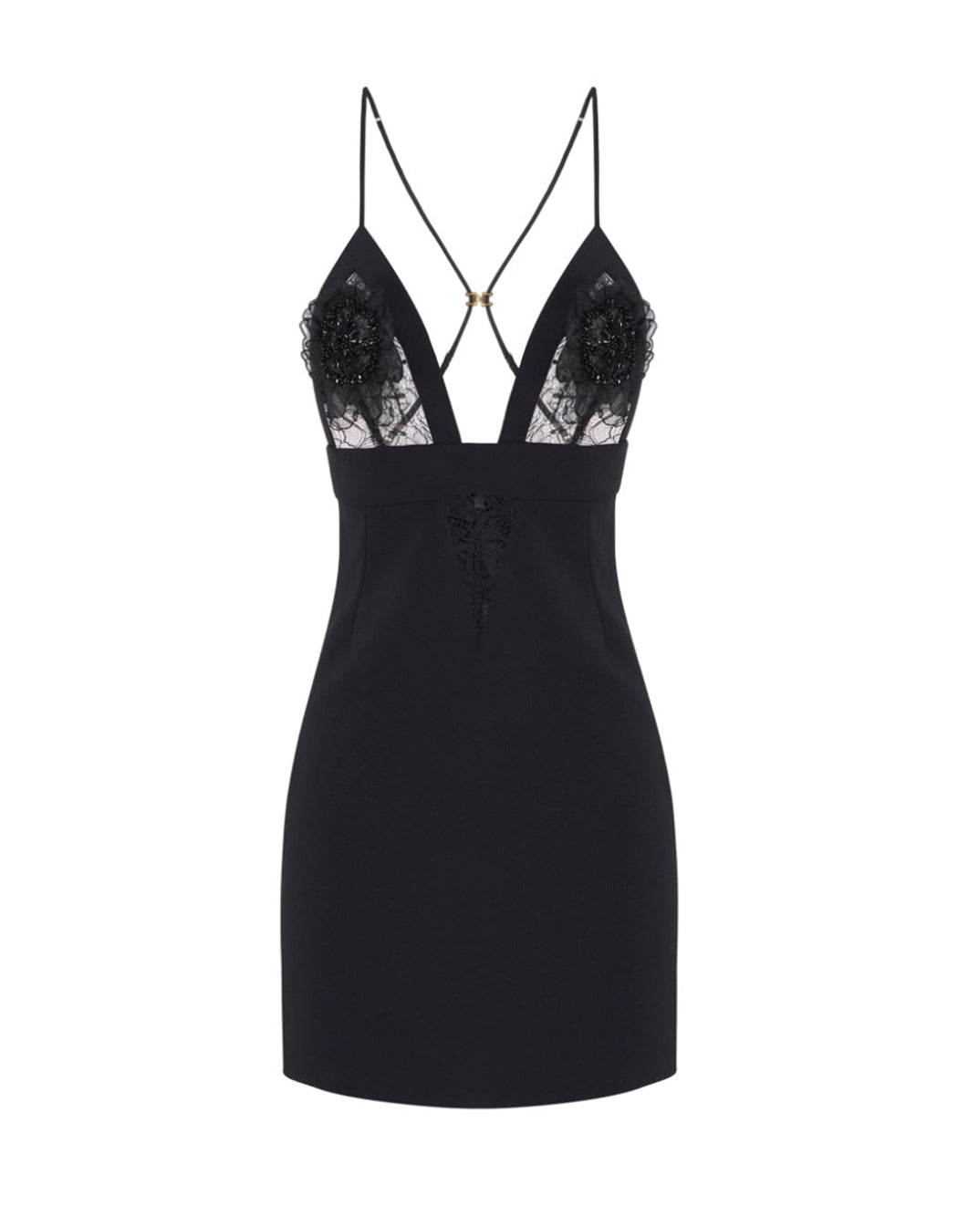 Elisabetta Franchi ABITO CON PIZZO E FIORI Nero