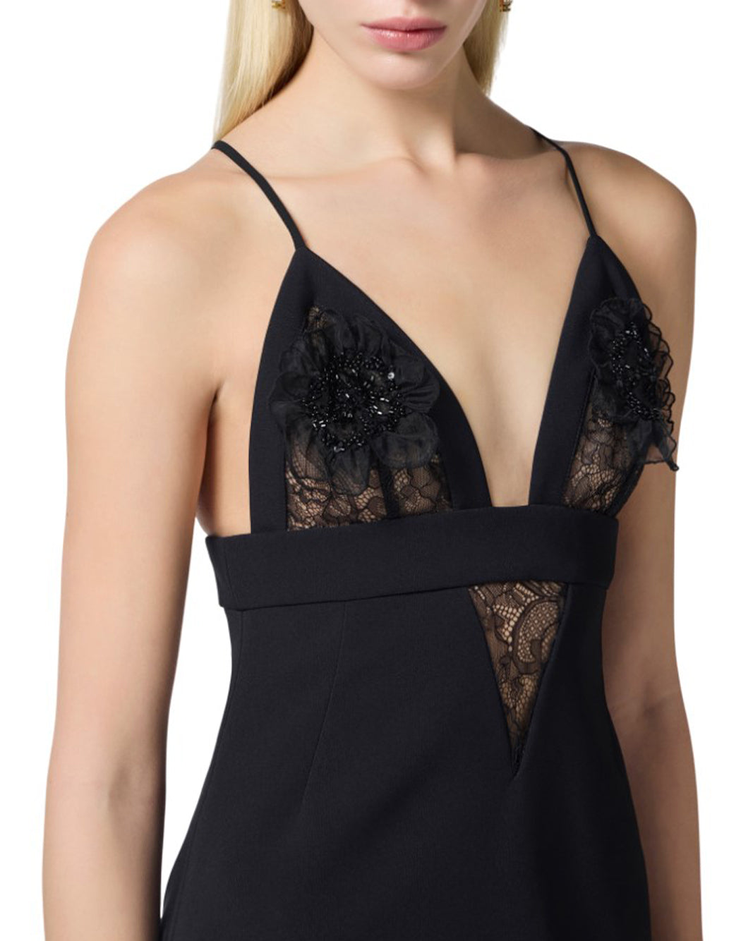 Elisabetta Franchi ABITO CON PIZZO E FIORI Nero