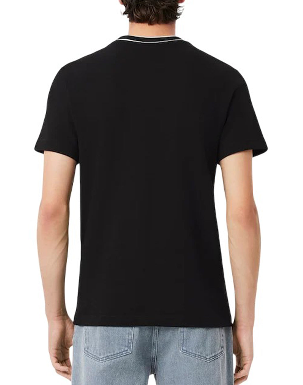 Lacoste T SHIRT CON COLLETTO A RIGHE Nero