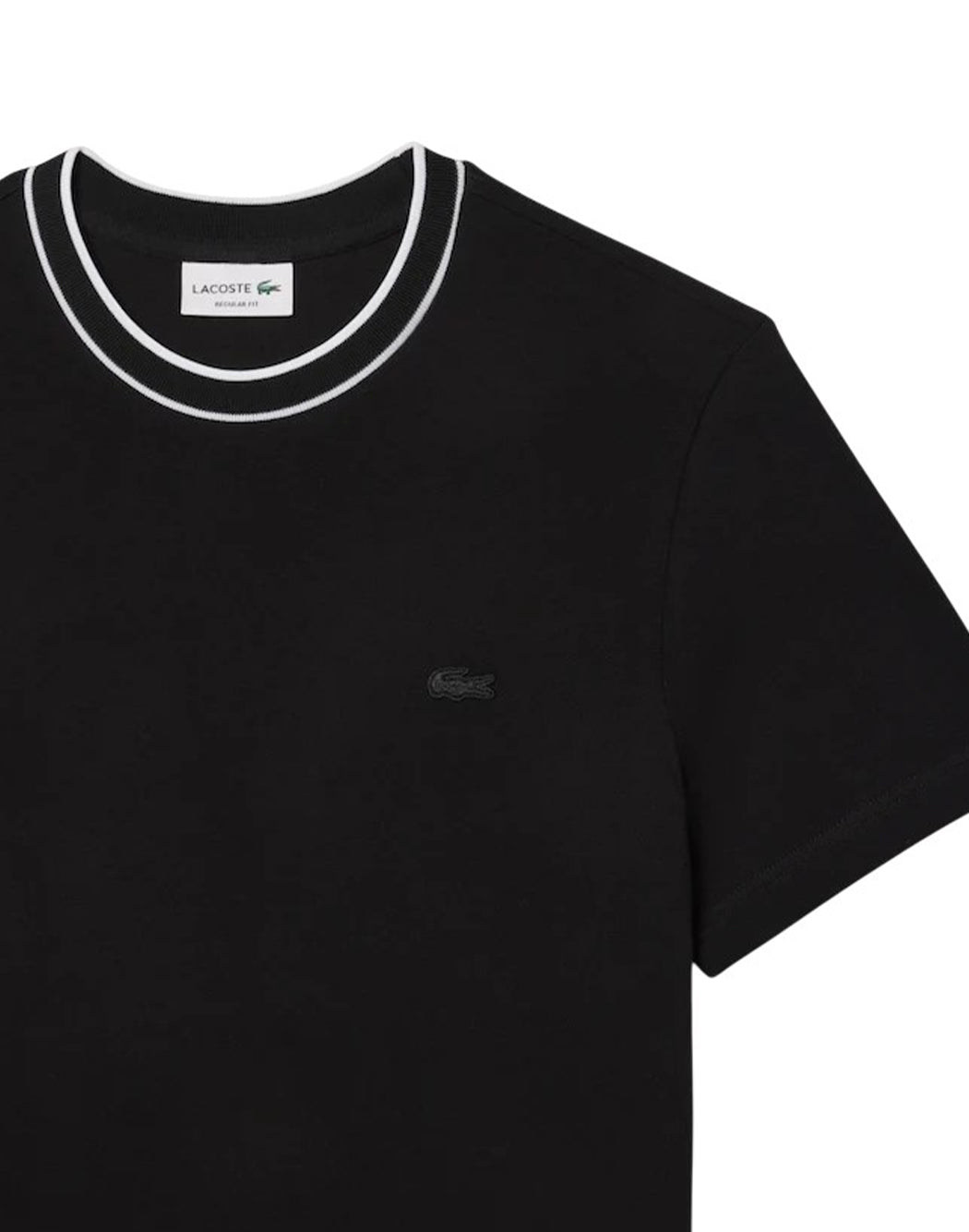 Lacoste T SHIRT CON COLLETTO A RIGHE Nero