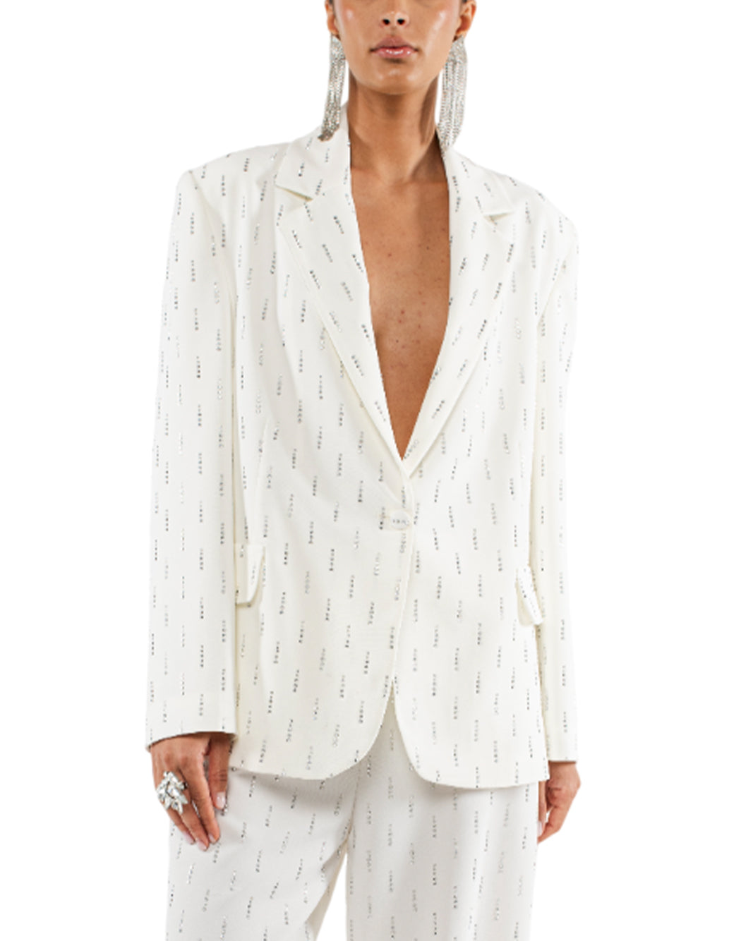 Actualee GIACCA MONOPETTO CON STRASS ALL OVER Bianco