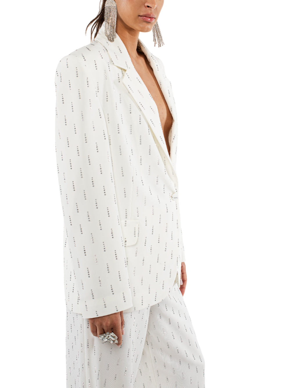 Actualee GIACCA MONOPETTO CON STRASS ALL OVER Bianco
