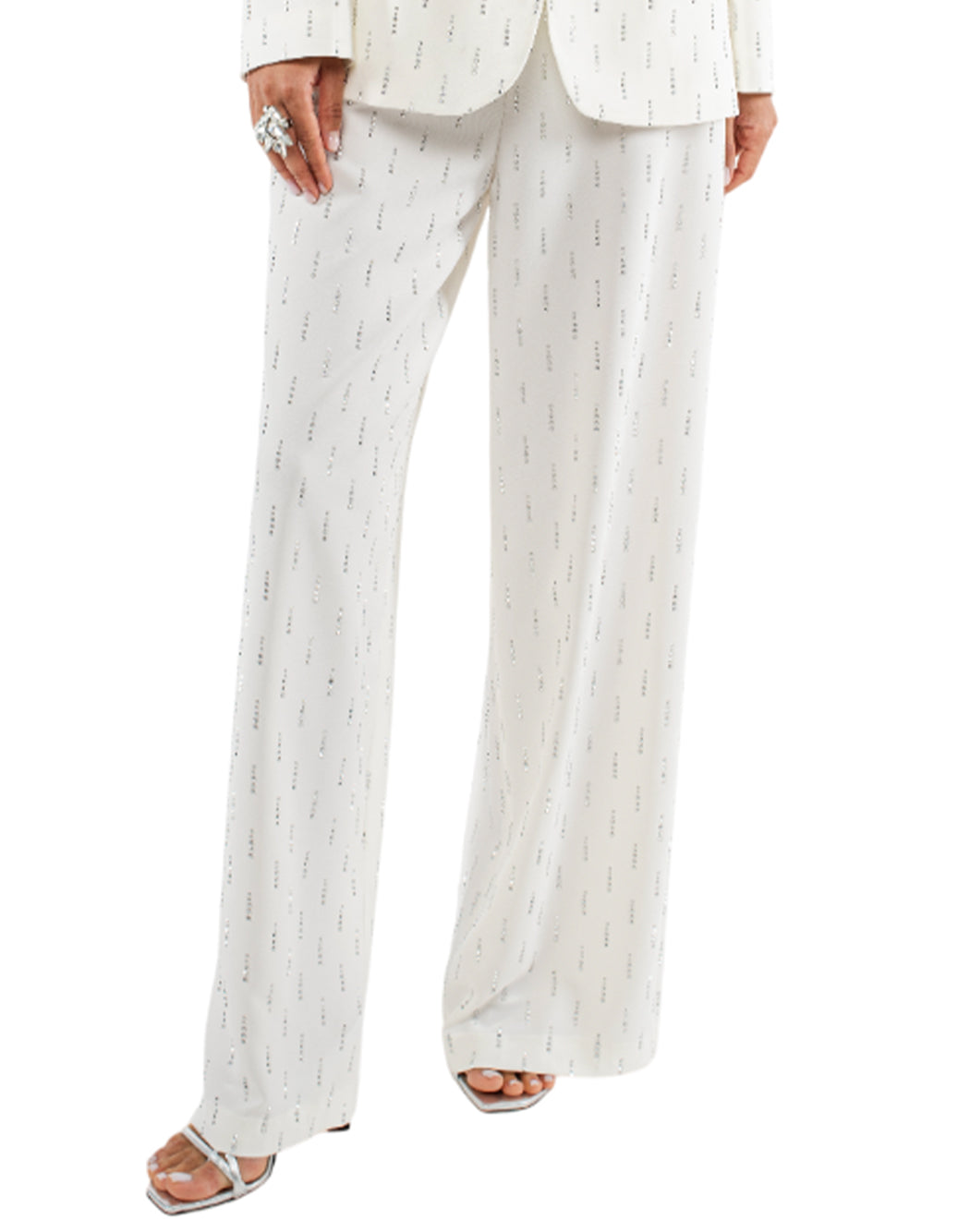 Actualee PANTS WITH ALL OVER RHINESTONES White