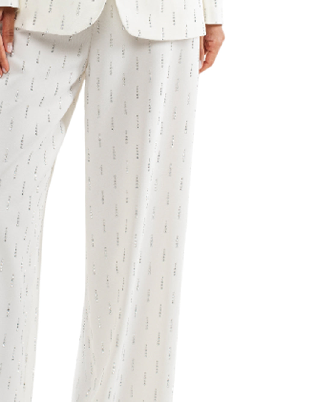 Actualee PANTS WITH ALL OVER RHINESTONES White