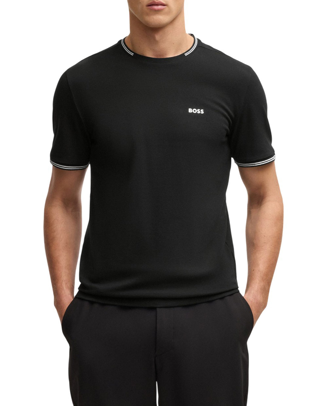 Boss T SHIRT CON DETTAGLI A RIGHE E LOGO Nero