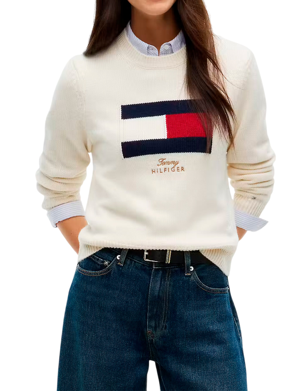 Tommy Hilfiger Maglie girocollo da Donna Tommy hilfiger, colore Bianco Bianco