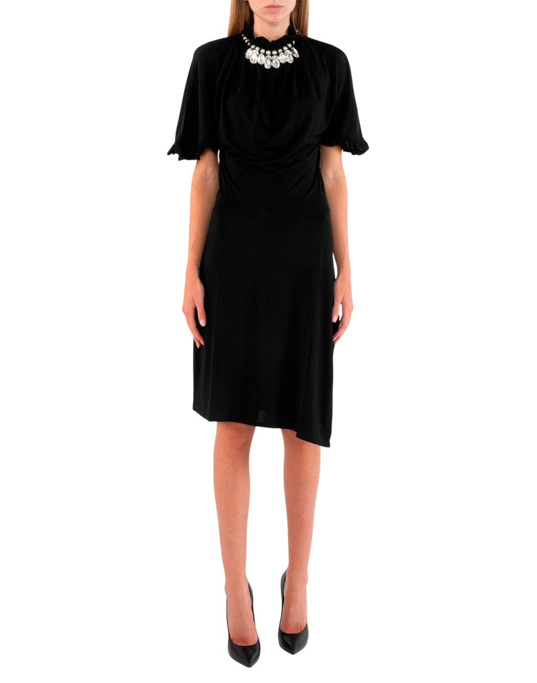 Rabanne VESTITO MIDI NERO CON COLLANA GIOIELLO Nero