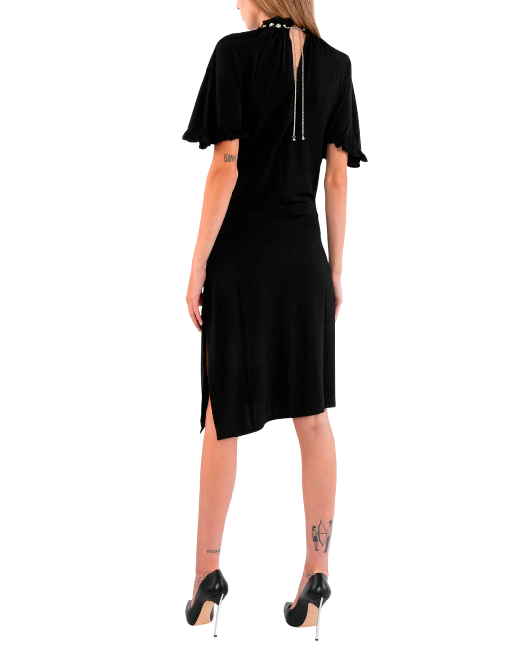 Rabanne VESTITO MIDI NERO CON COLLANA GIOIELLO Nero