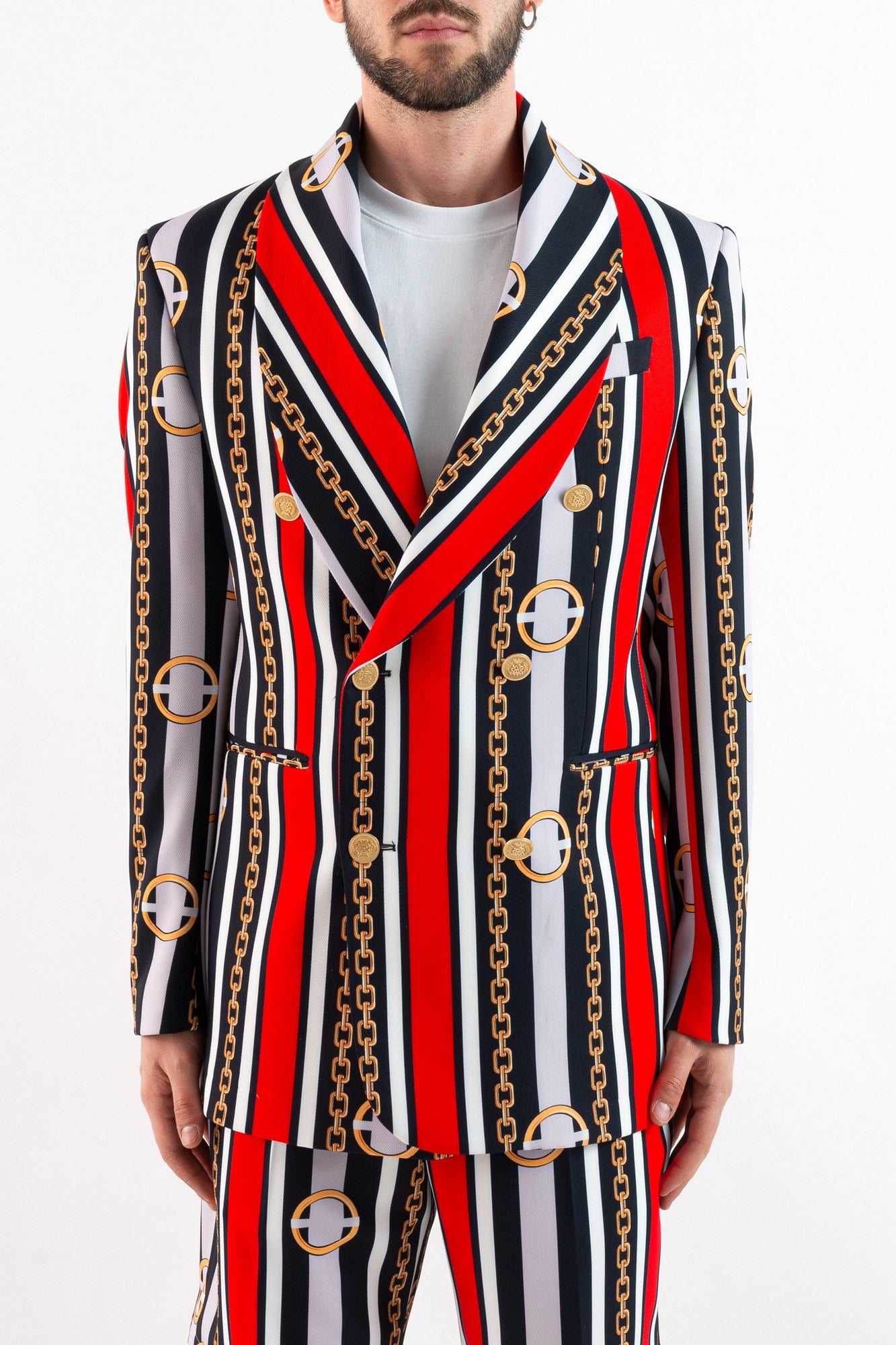 Simon double -breasted jacket with red chain print
