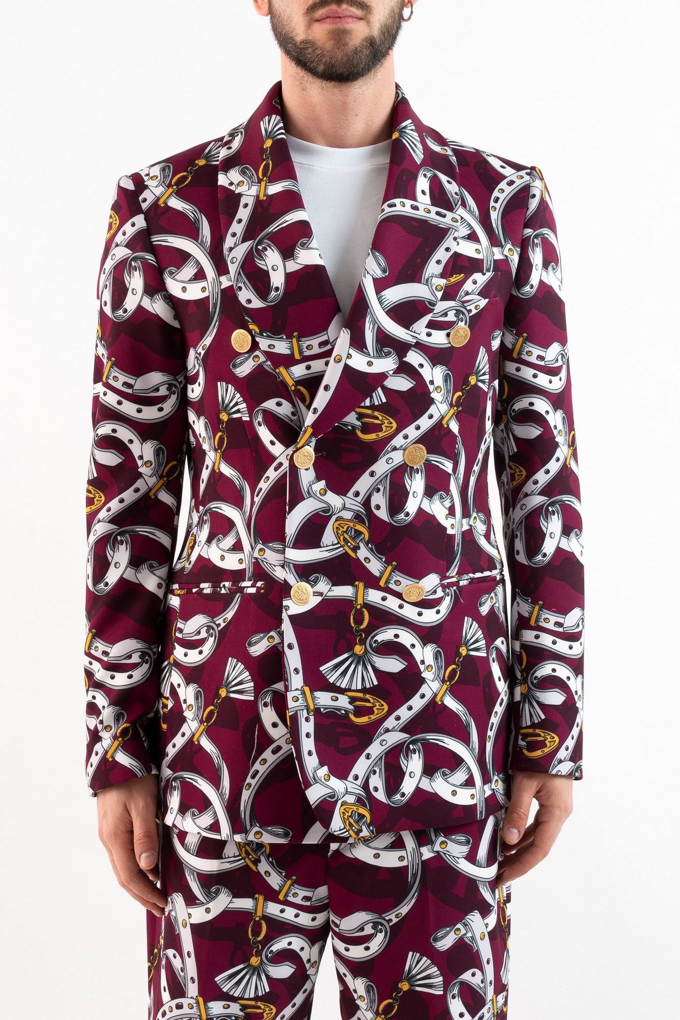Simon double -breasted jacket with bordeaux saddle printing