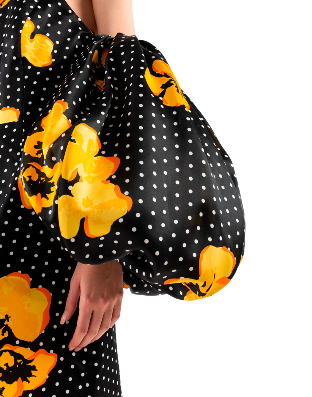 Carolina Herrera MINIABITO A POIS FLOREALE CON MANICHE A PALLONCINO Nero