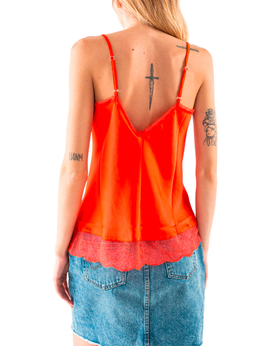 Molly Bracken TOP CON BORDO IN PIZZO Arancione