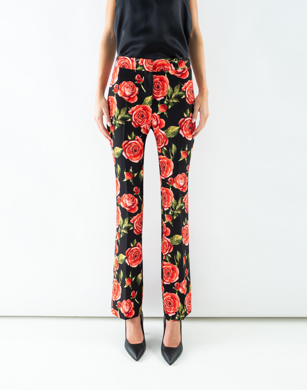MEGAN2 TROUSERS WITH LARGE ROSE PRINT