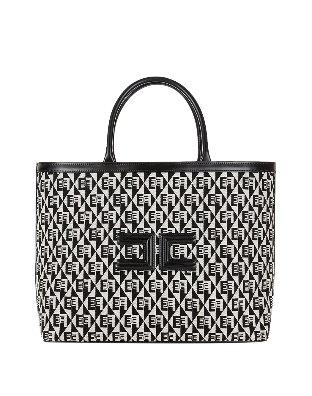 Elisabetta Franchi BORSA TOTE IN JACQUARD MONOGRAMMA Nero