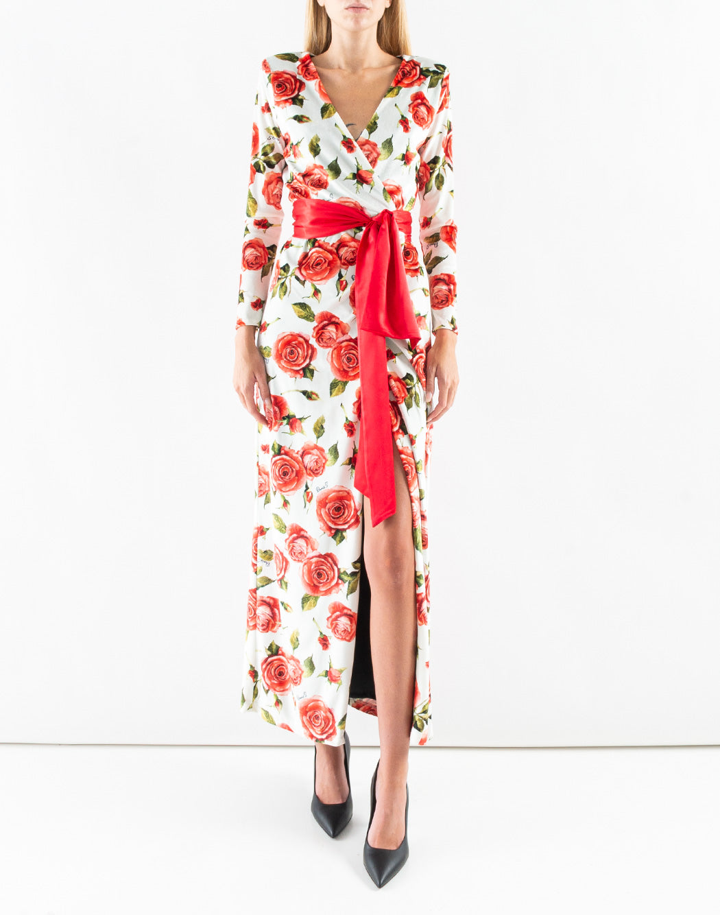 PINK DRESS WITH LARGE ROSE PRINT