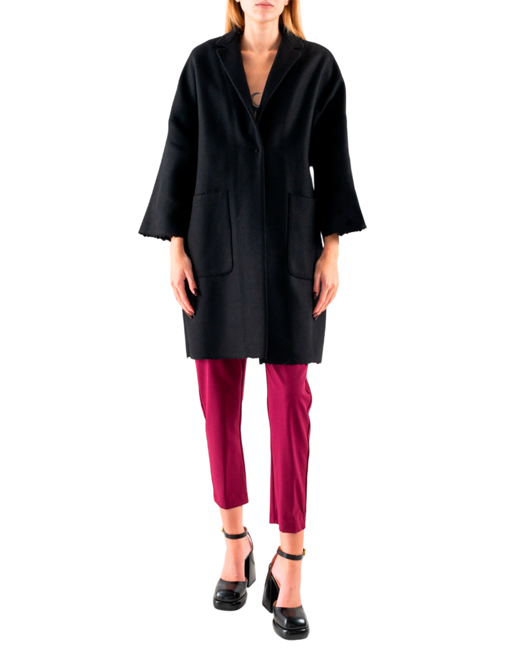 Semi-couture CAPPOTTO OVER IN PANNO Nero