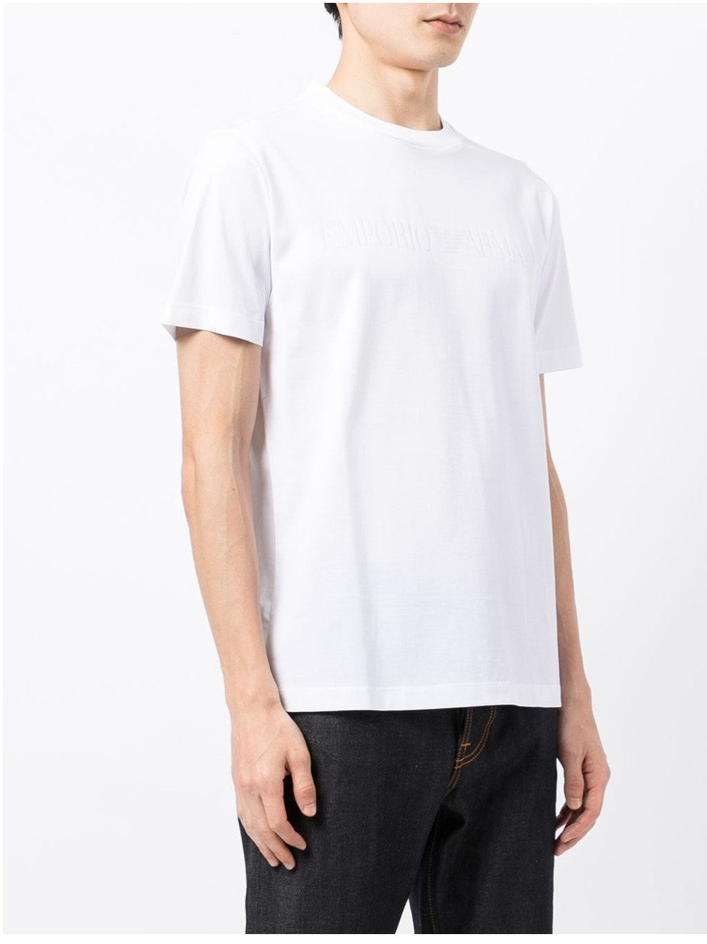 Emporio Armani T-SHIRT CON LOGO FRONTALE IN JACQUARD Bianco