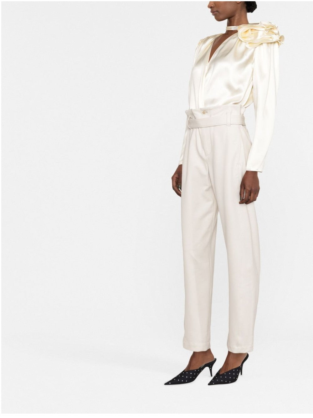 Magda Butrym BLUSA CON MAXI SPILLA FIORE Bianco