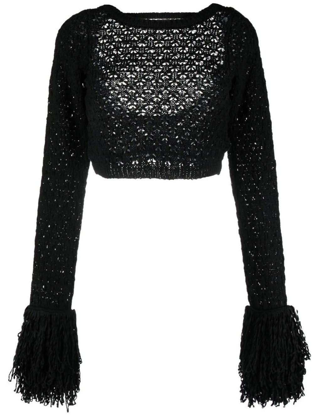 Rotate SHORT TOP WITH FRINGES Black