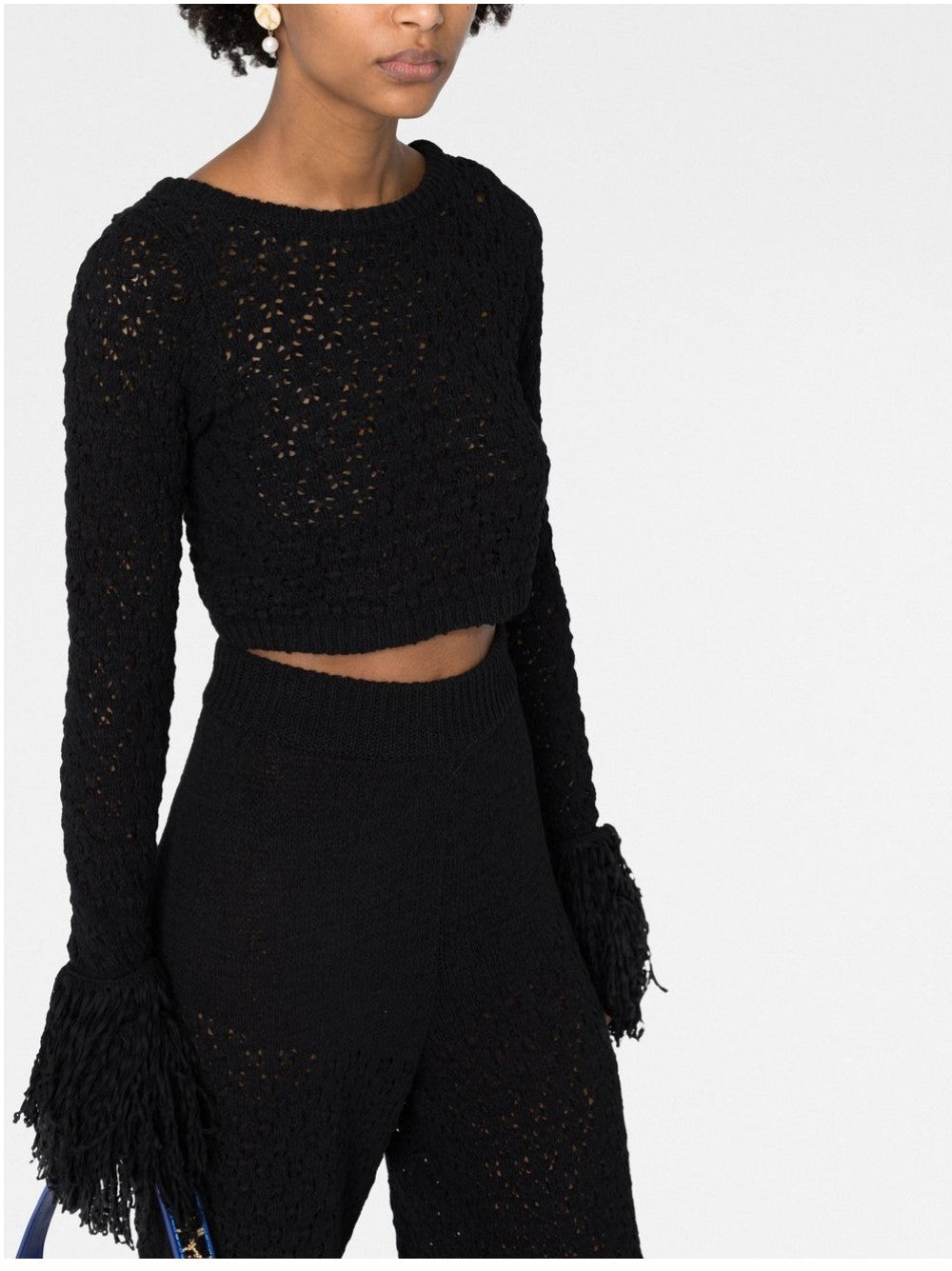 Rotate SHORT TOP WITH FRINGES Black