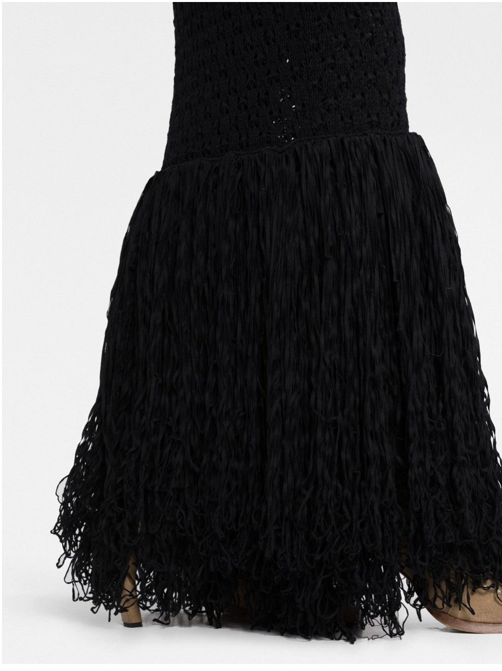 Rotate LONG KNITTED DRESS WITH FRINGES Black