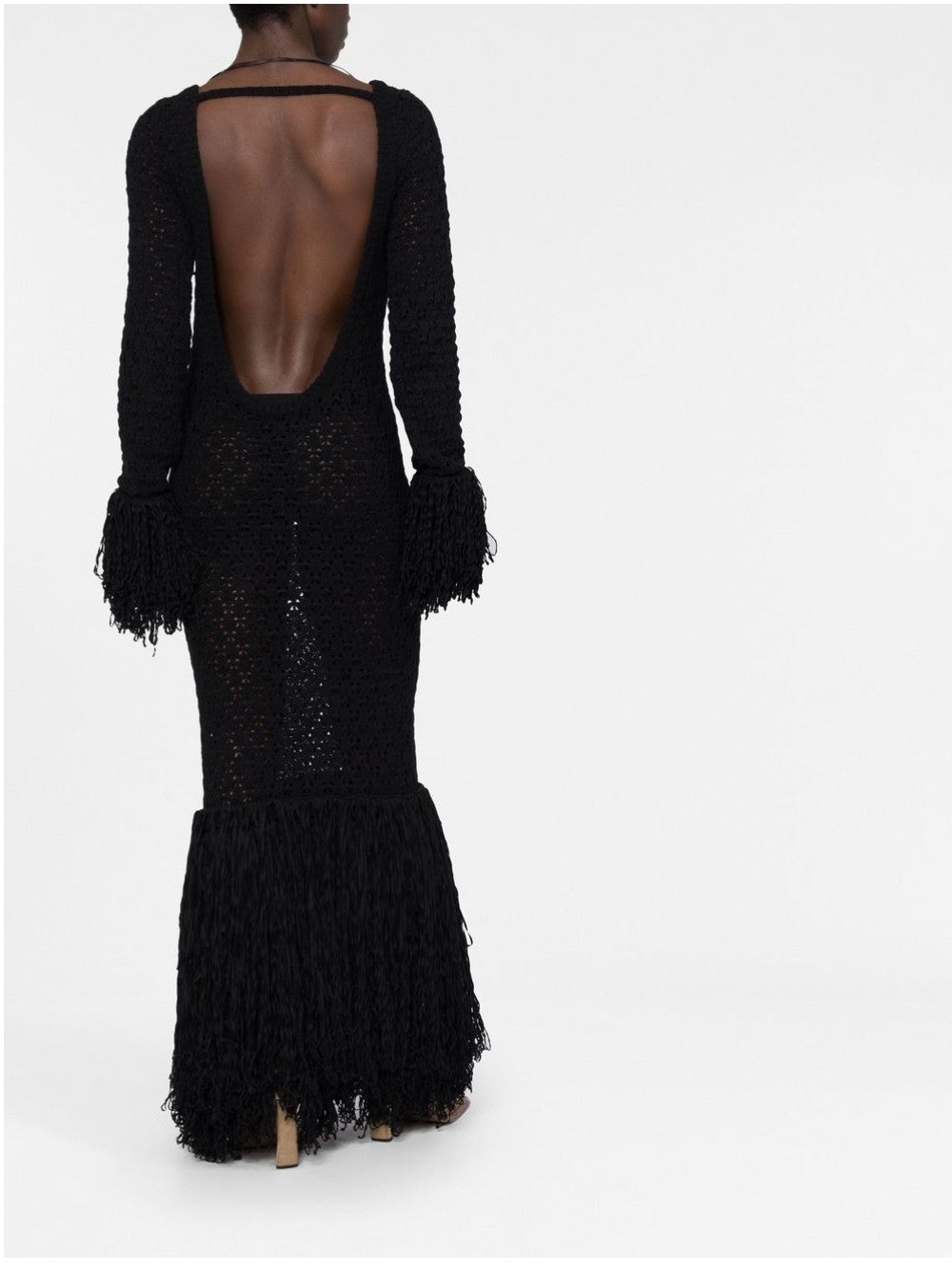 Rotate LONG KNITTED DRESS WITH FRINGES Black
