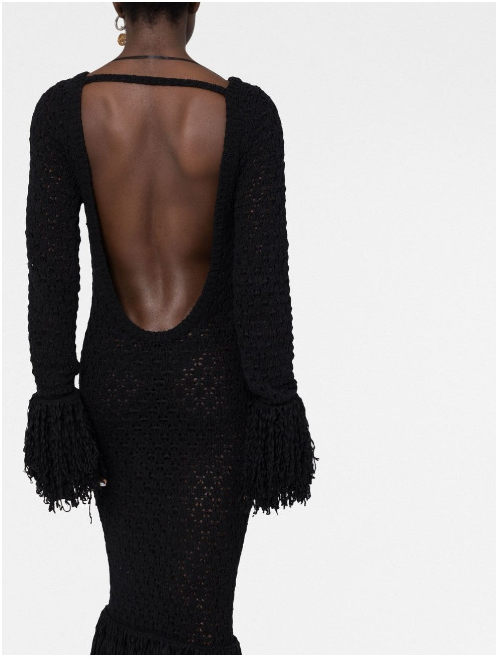 Rotate LONG KNITTED DRESS WITH FRINGES Black
