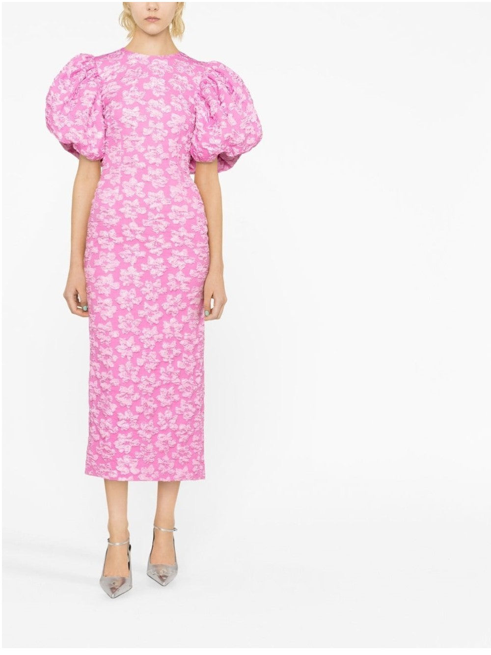 Rotate ABITO MIDI A FIORI CON EFFETTO JACQUARD Fucsia