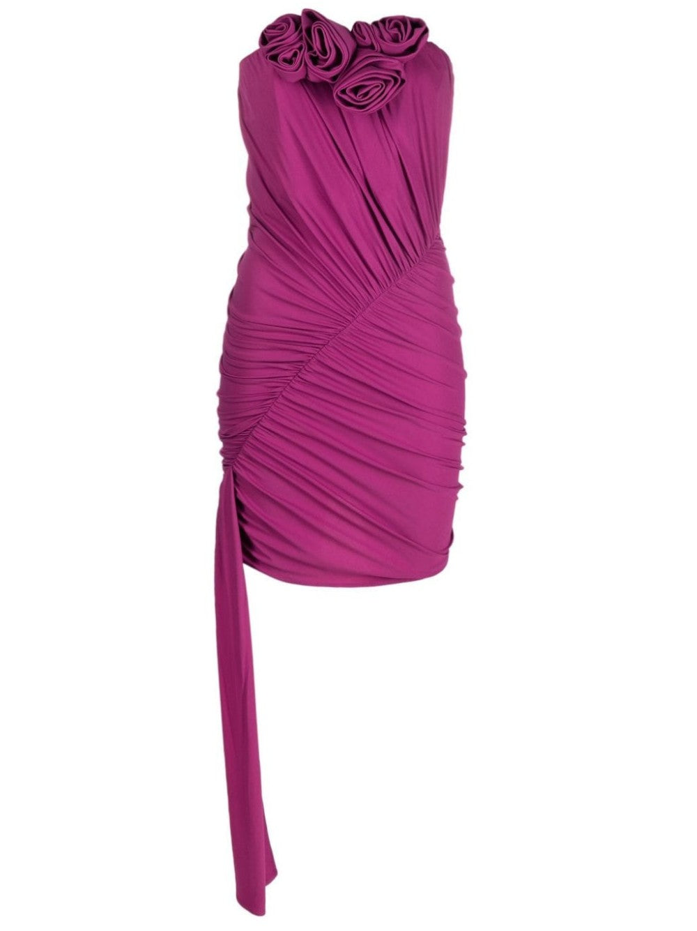 SHORT DRAPED DRESS WITH 3D FLOWERS