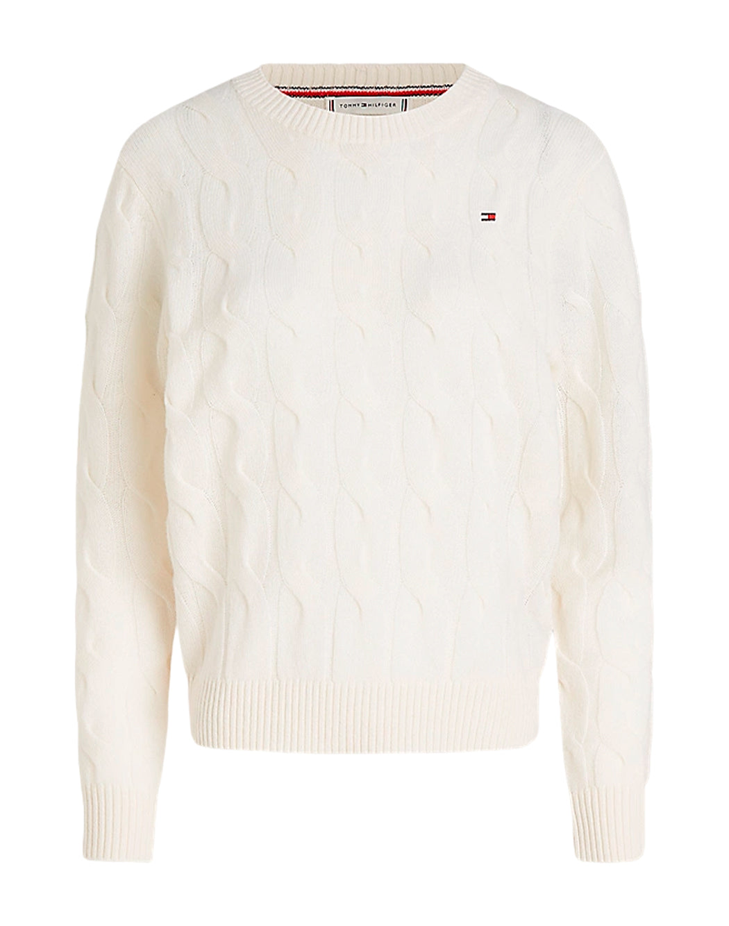 Tommy Hilfiger MAGLIONE GIROCOLLO CON LOGO RICAMATO Bianco