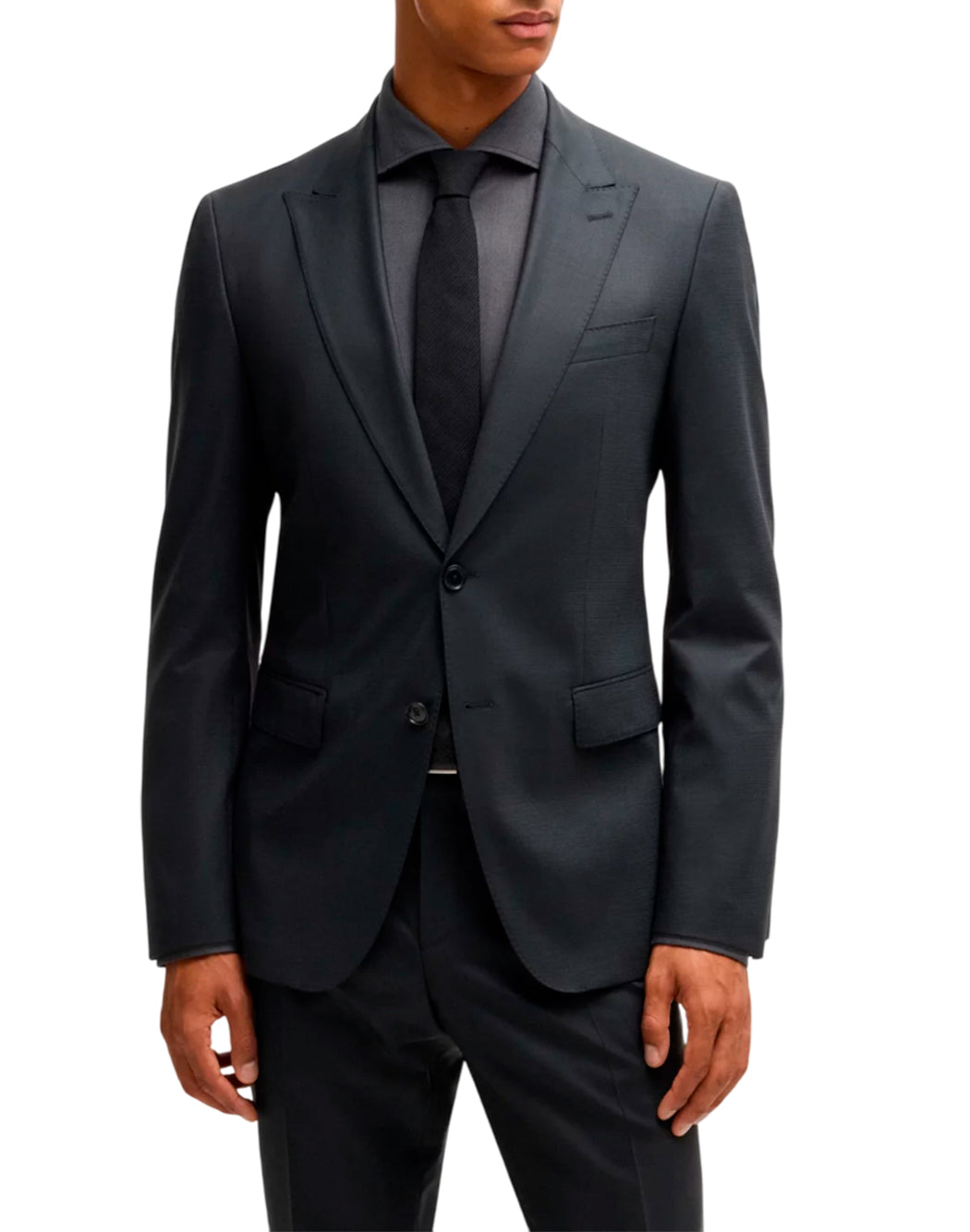 Boss Abito slim fit con microfantasia Nero