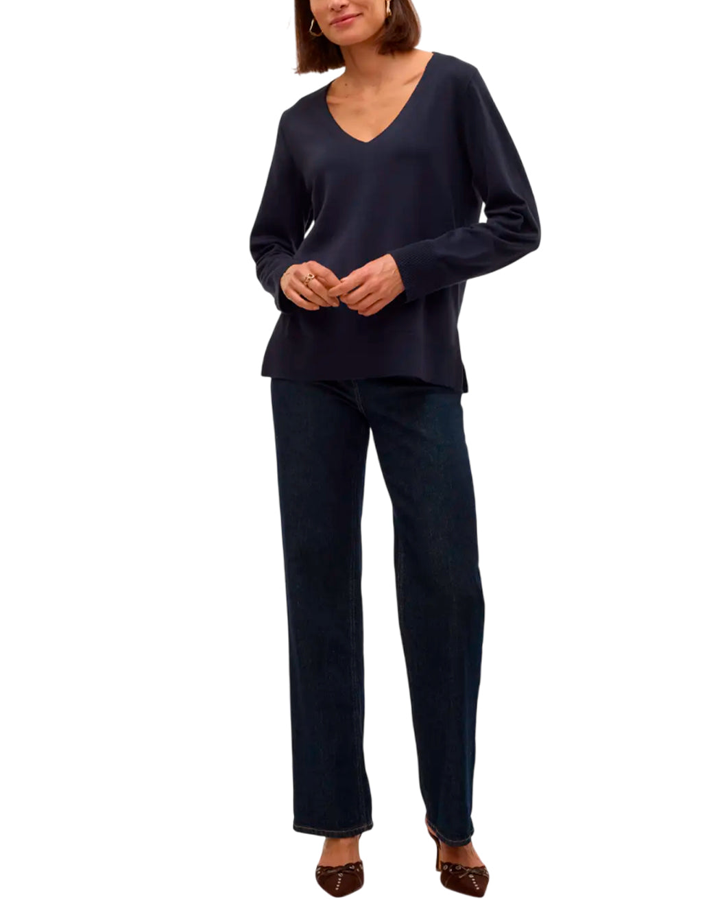 "Vero Moda "VMSILJE LS" PULLOVER CON SCOLLO A V Blu"