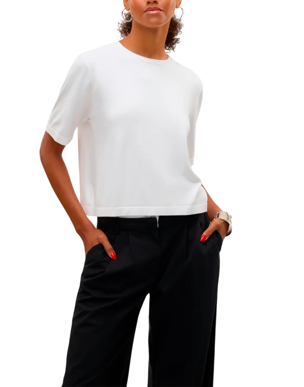"Vero Moda "VMSILJE 2/4 " PULLOVER A MANICA CORTA Bianco"