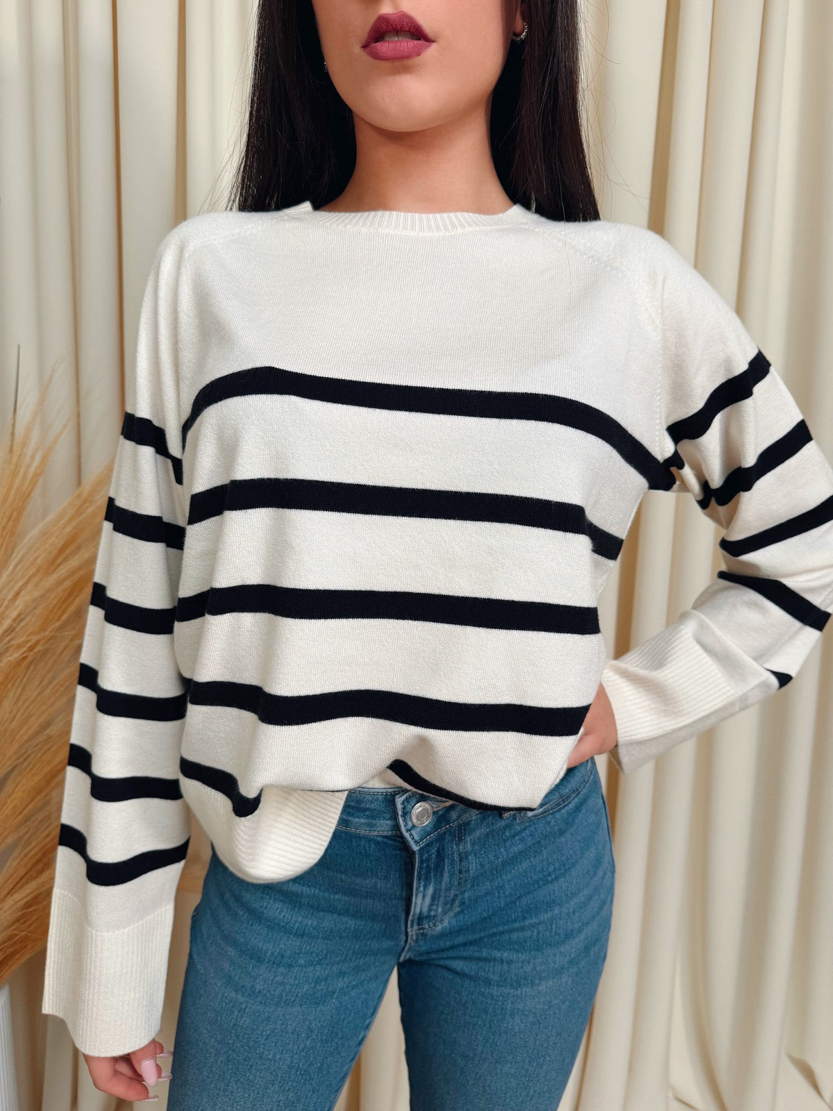 Pieces PULLOVER A RIGHE Bianco