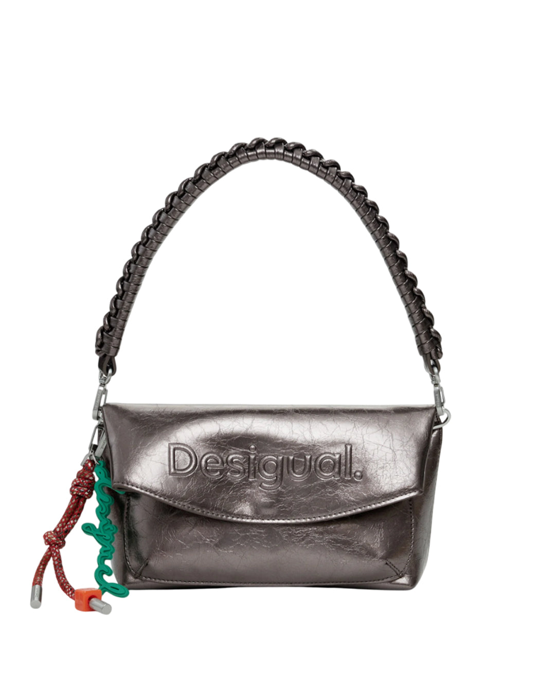 Desigual BORSA MEDIUM CON PATTA METALLICA E LOGO 3D Argento