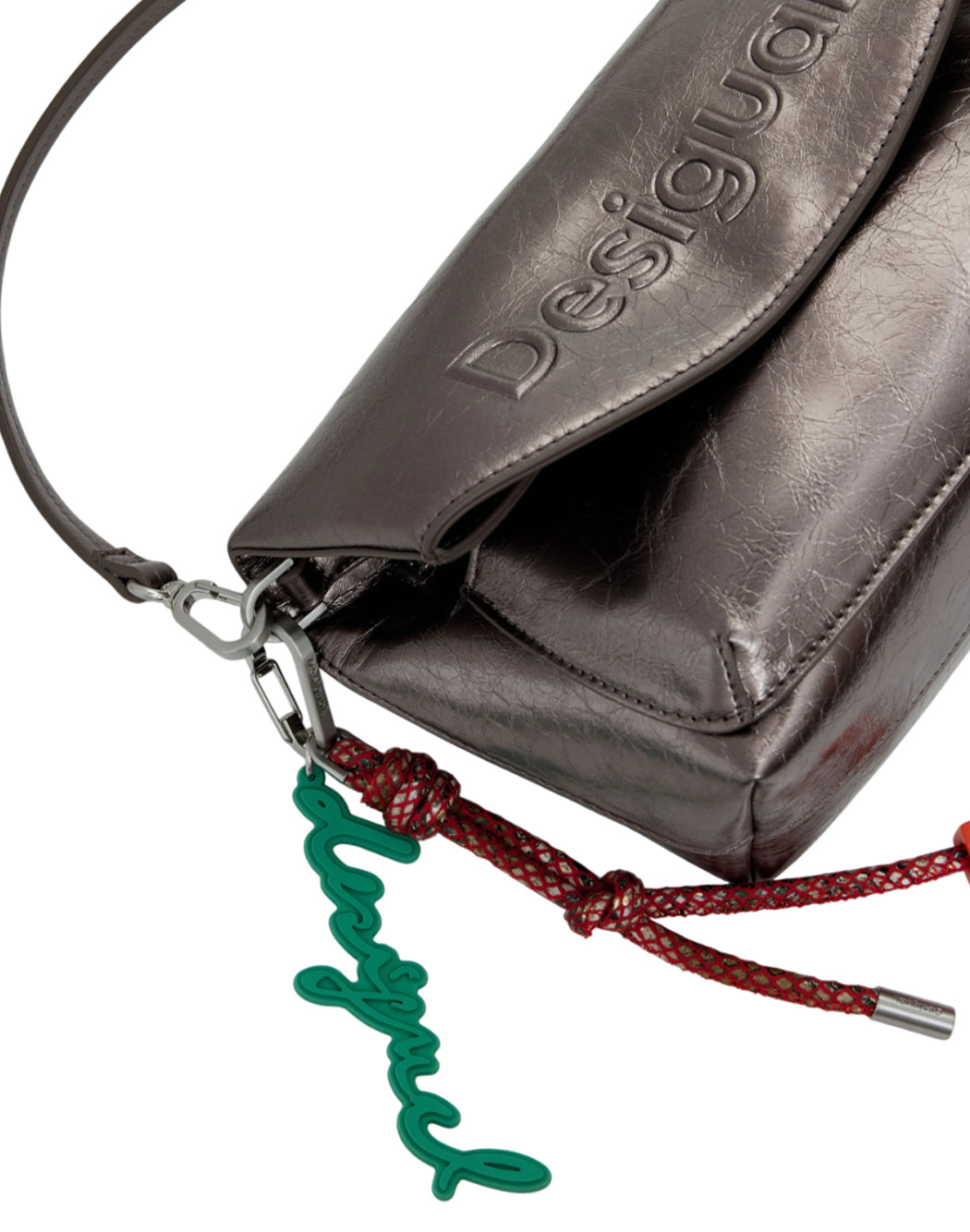 Desigual BORSA MEDIUM CON PATTA METALLICA E LOGO 3D Argento