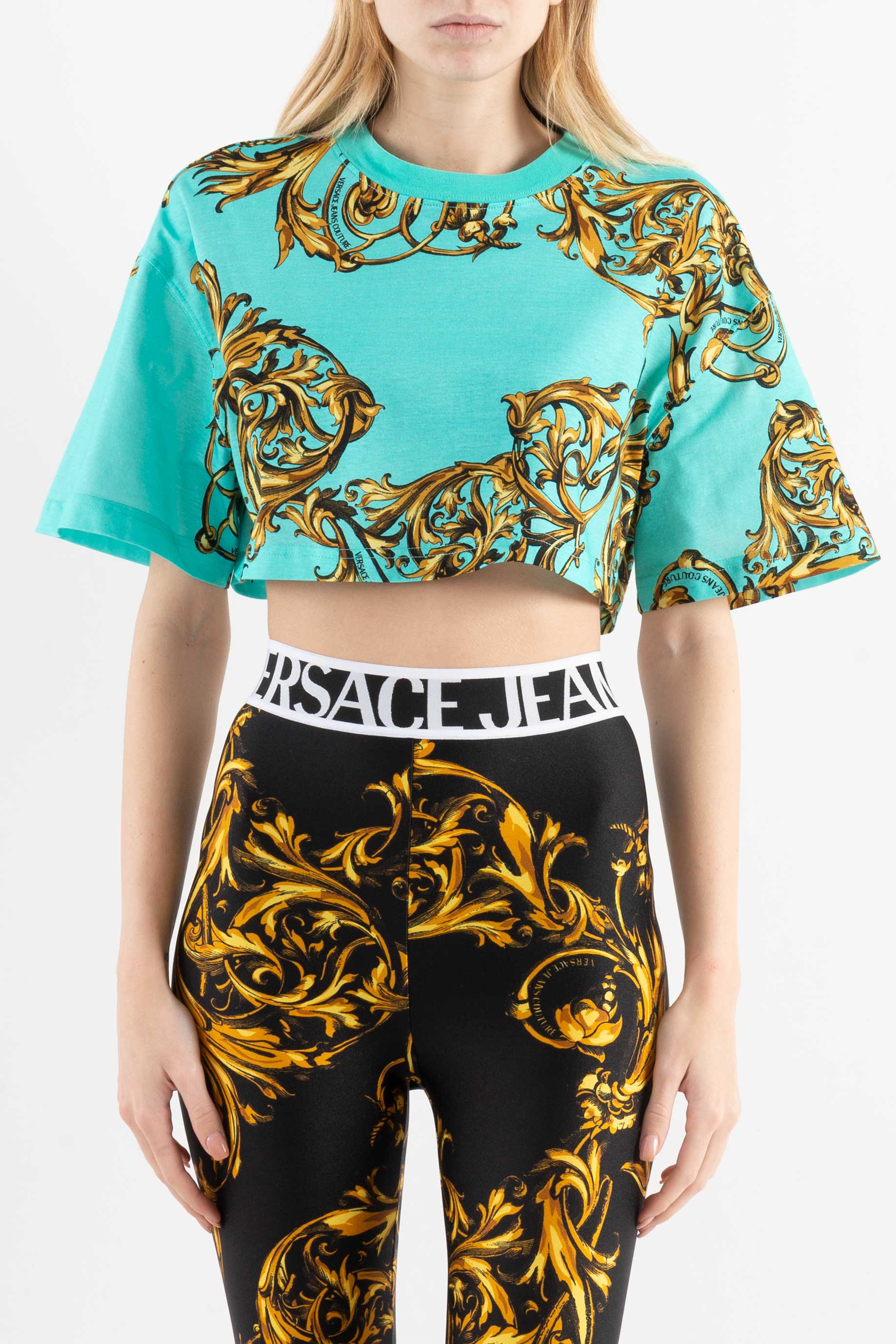 T-SHIRT CROPPED CON STAMPA BAROQUE