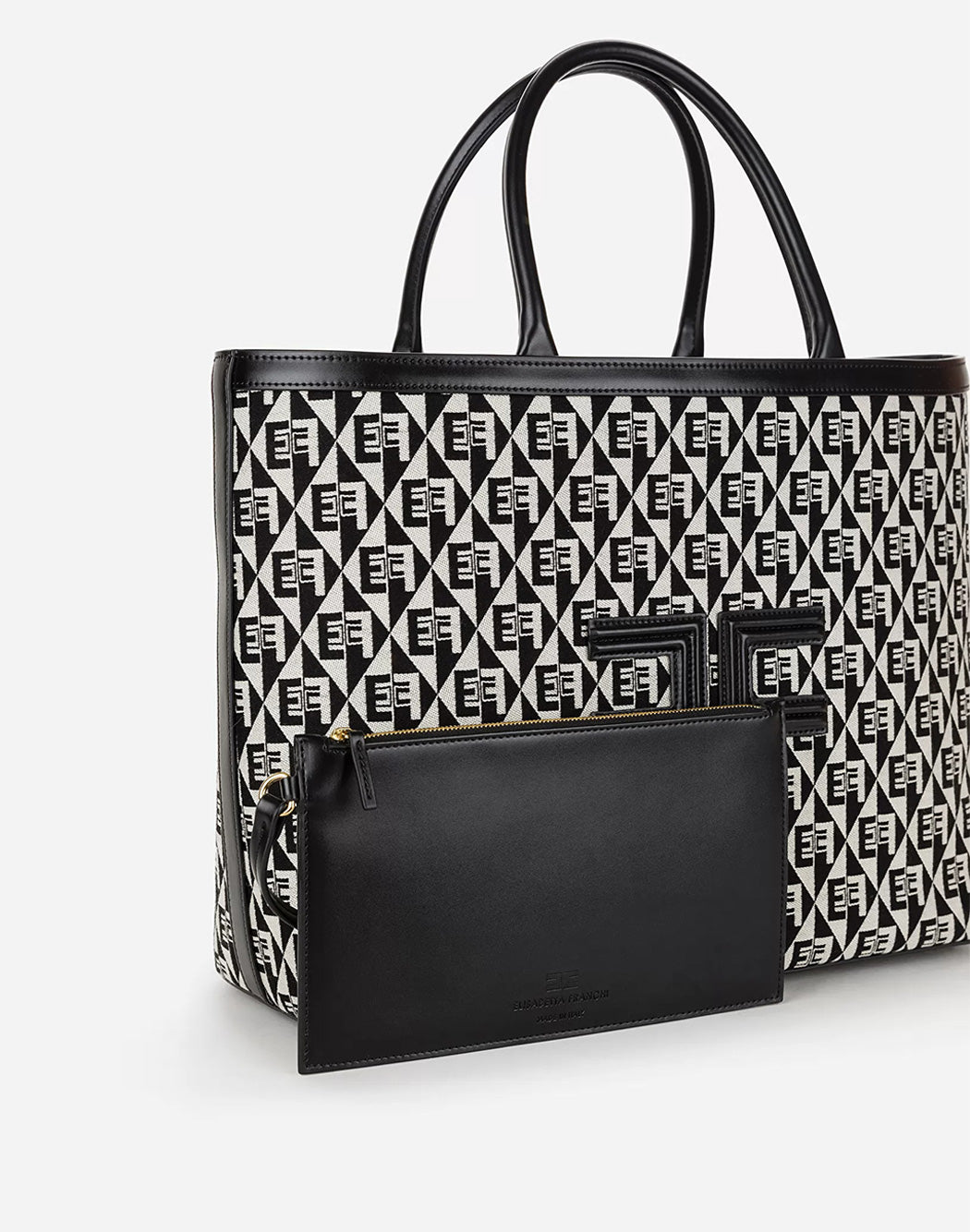 Elisabetta Franchi BORSA TOTE IN JACQUARD MONOGRAMMA Nero
