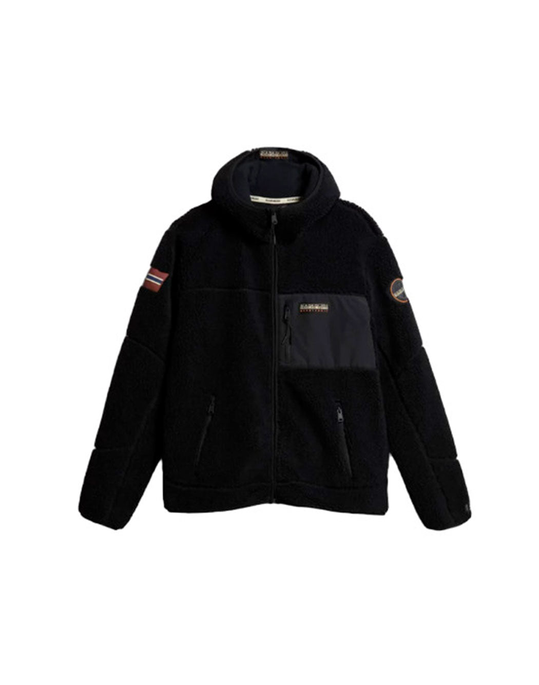 Napapijri GIACCA IN PILE CON CAPPUCCIO Nero