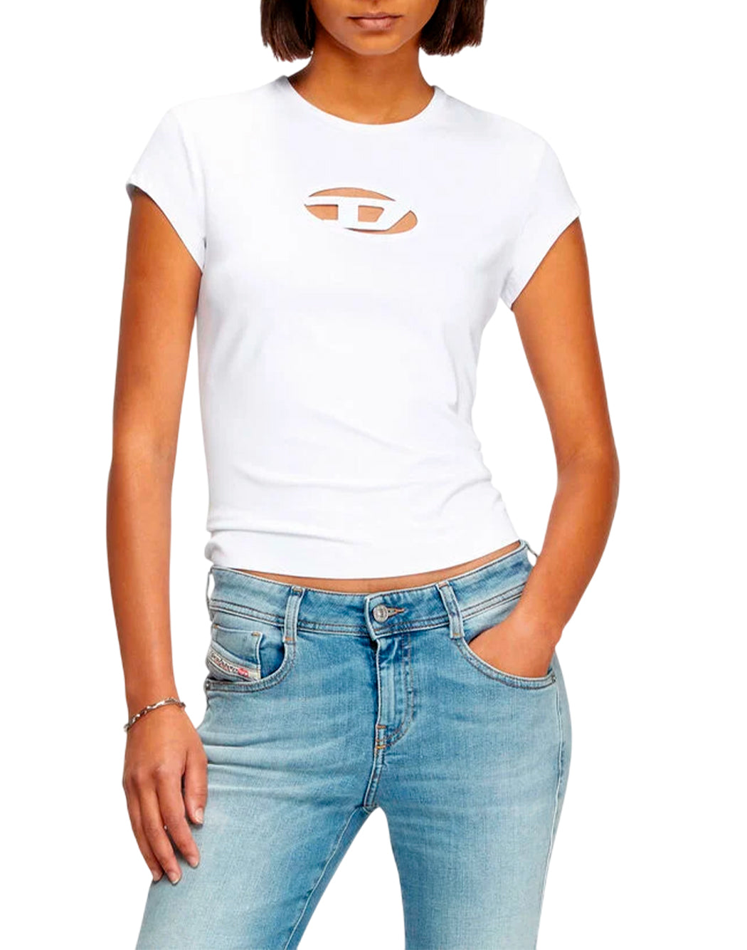 Diesel T-SHIRT CON LOGO RICAMATO CUT-OUT Bianco